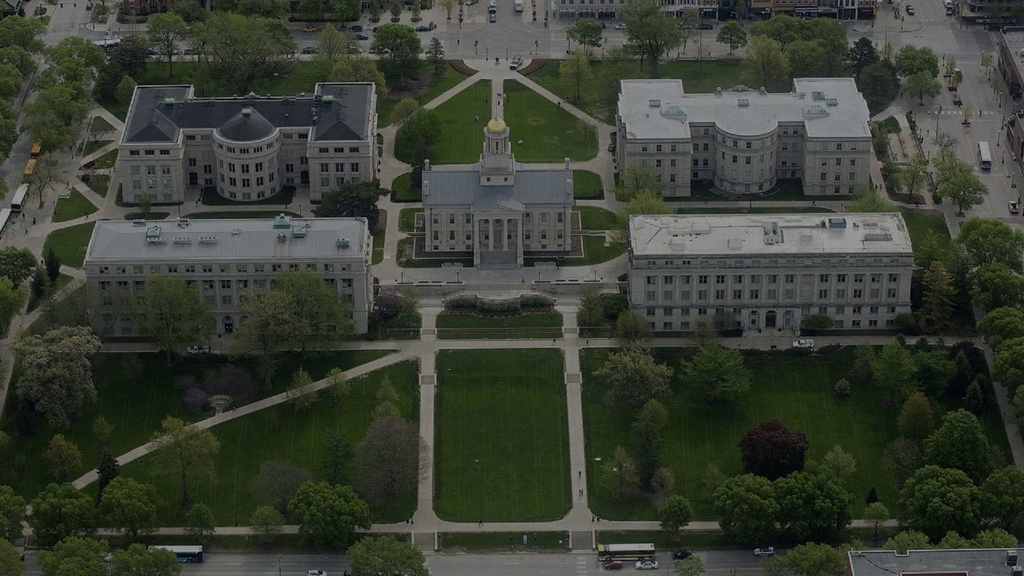 Aerial view of the Iowa City pentacrest