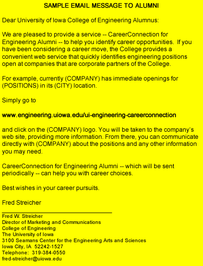 Career Connection Sample Email