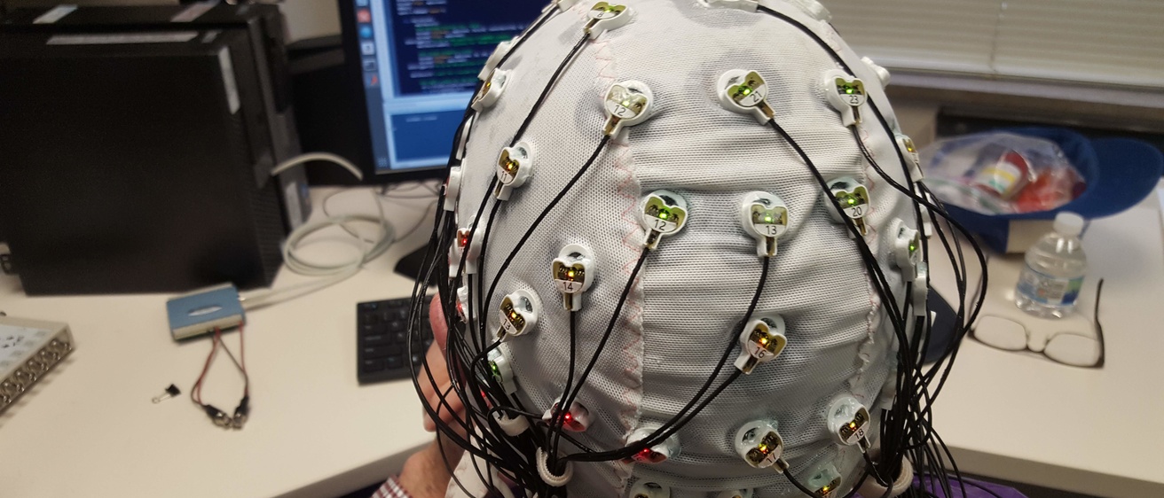 An EEG scan on a person's head