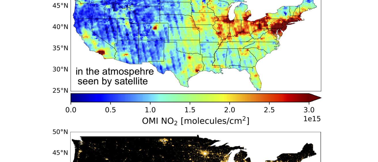 Three maps of the United States depicting nitrogen oxide emissions. 