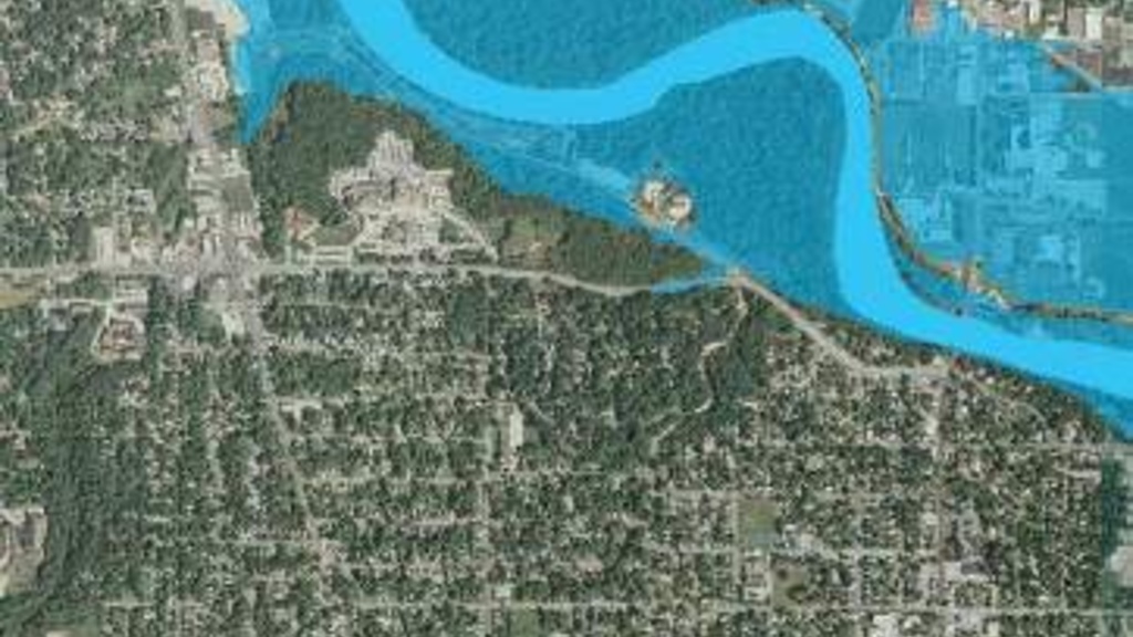 Map depicting the size of the flood in Iowa City in 2008